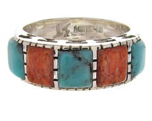 Turquoise Apple Coral Southwest Silver Jewelry Ring Size 6-1/4 MW64273